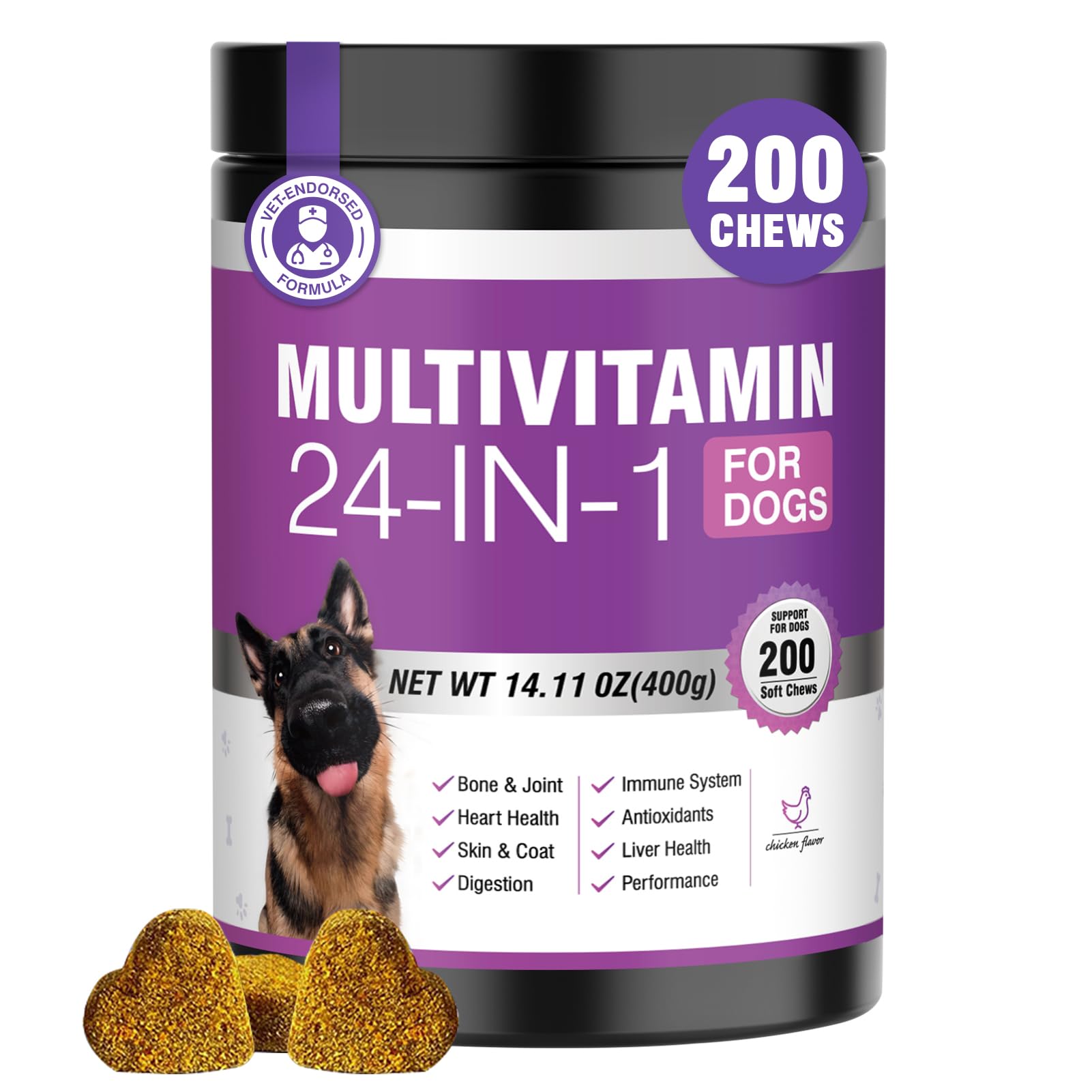 24-in-1 Daily Dog Multivitamin Chews – Complete Support for Joints, Gut, Skin & Overall Health