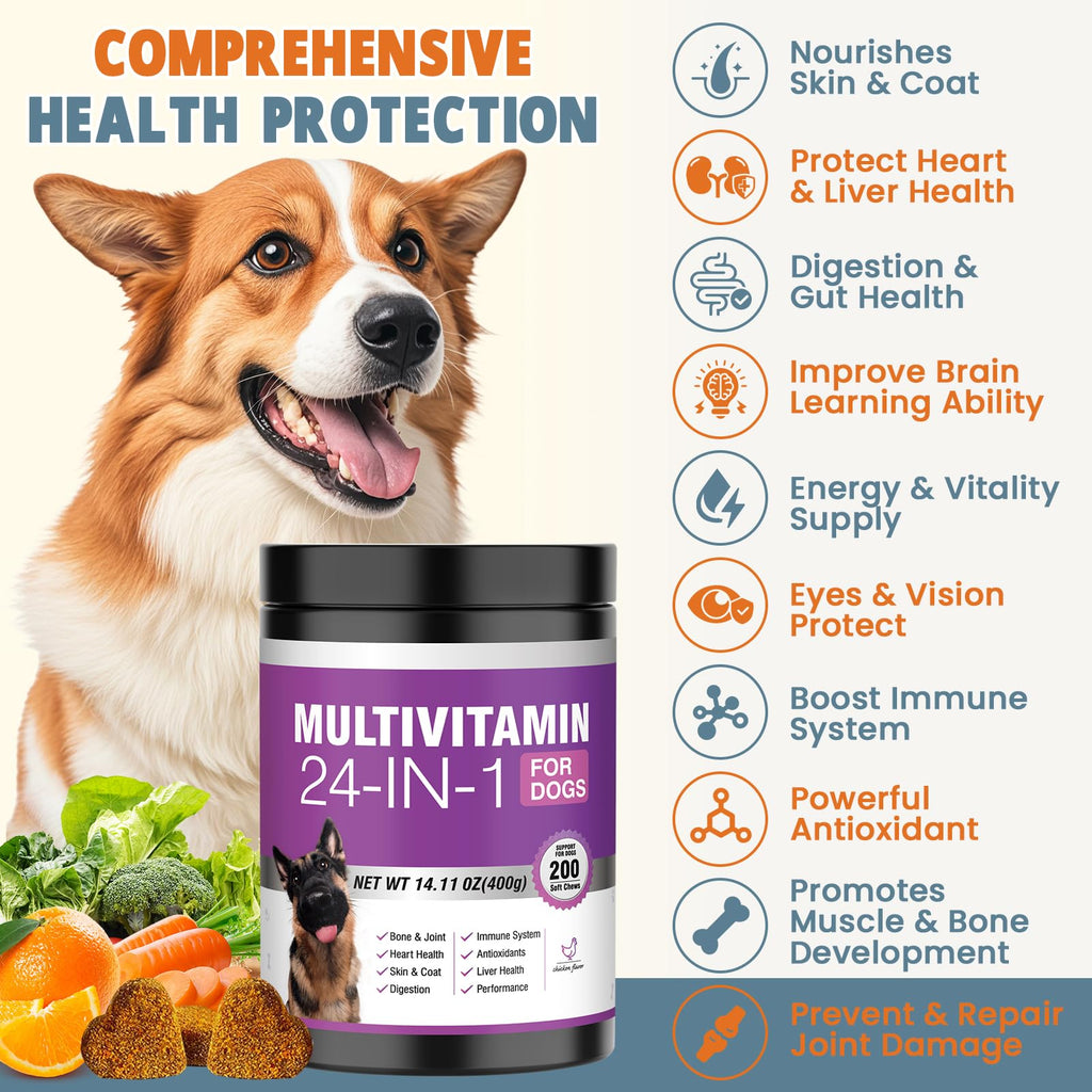 24-in-1 Daily Dog Multivitamin Chews – Complete Support for Joints, Gut, Skin & Overall Health